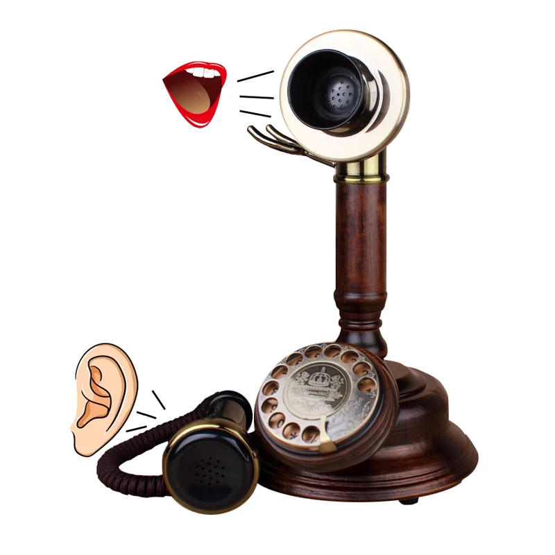 Antique Landline Telephone Revolve Dial Rotary Vintage fixed phone European Retro for Home office Decoration house ornament wood