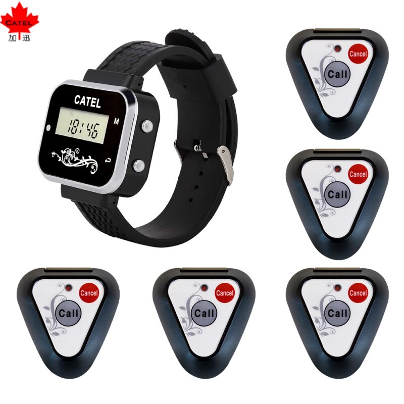 CATEL 1 Watch 5 Call Button Wireless Restaurant Calling System Transmitter Paging Pager Waiter Service Bell Buzzer