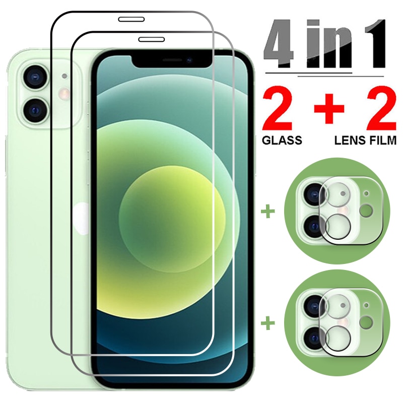 4IN1 Tempered glass for iphone 13 12 11 Pro max mini camera screen protector for iphone 13 12 11 7 8 6 6s plus X XR XS max glass