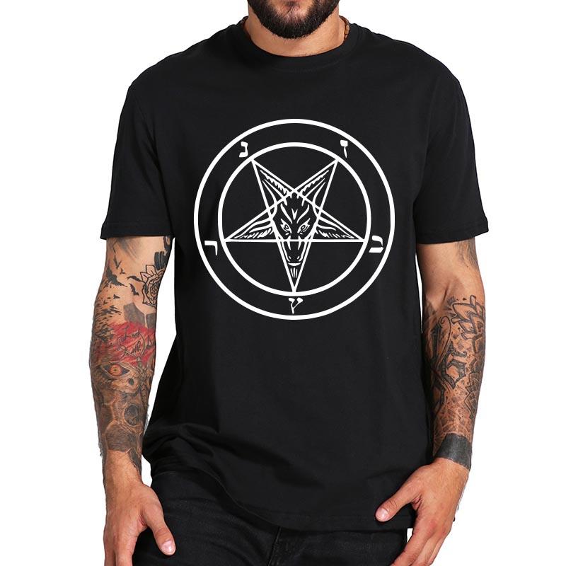 Baphomet T Shirt Motif Pentagramme Christian Demon T-Shirt 100% Cotton Short Sleeve Crewneck Soft Basic Tops Tee