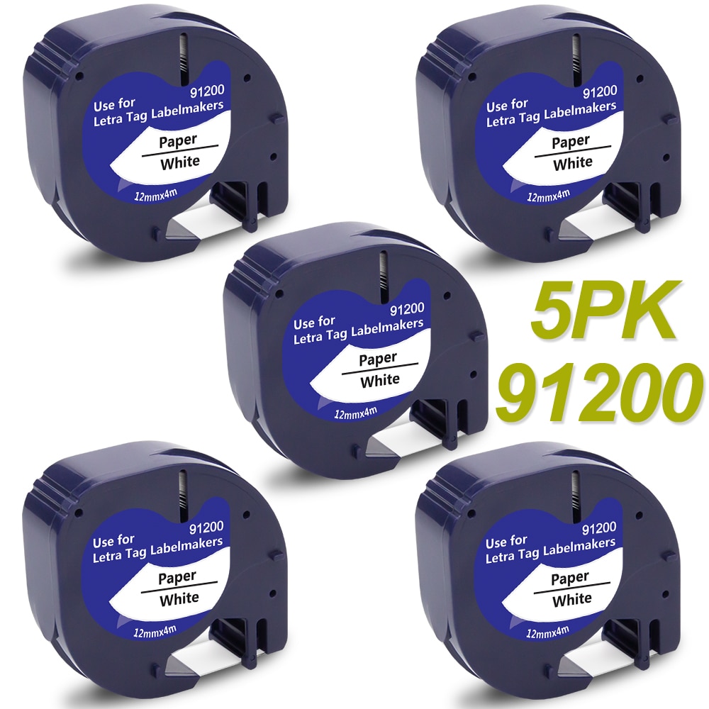 LT 91200 Label Compatible for Dymo LetraTag Label Machine Paper 12mm LT Tape Black on White for Dymo Label Maker LT-100H QX50