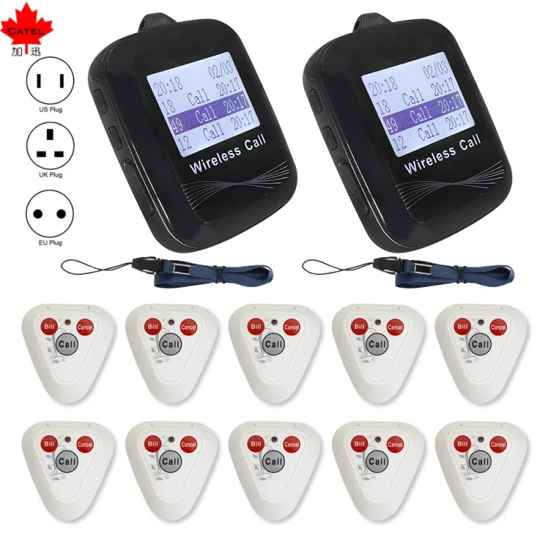CATEL 2 Watch Receiver Pager 10 Call Button Wireless Restaurant Calling Service Waiter Buzzer Queue System for Hotel, Bank, Bar