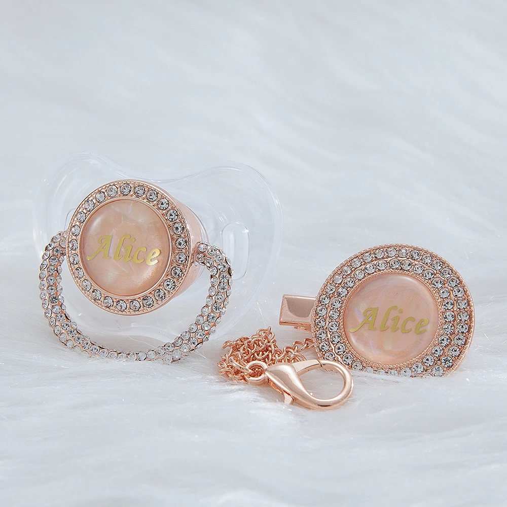 MIYOCAR personalized transparent rose silver full bling pacifier and pacifier clip BPA free dummy Photography no for daily use
