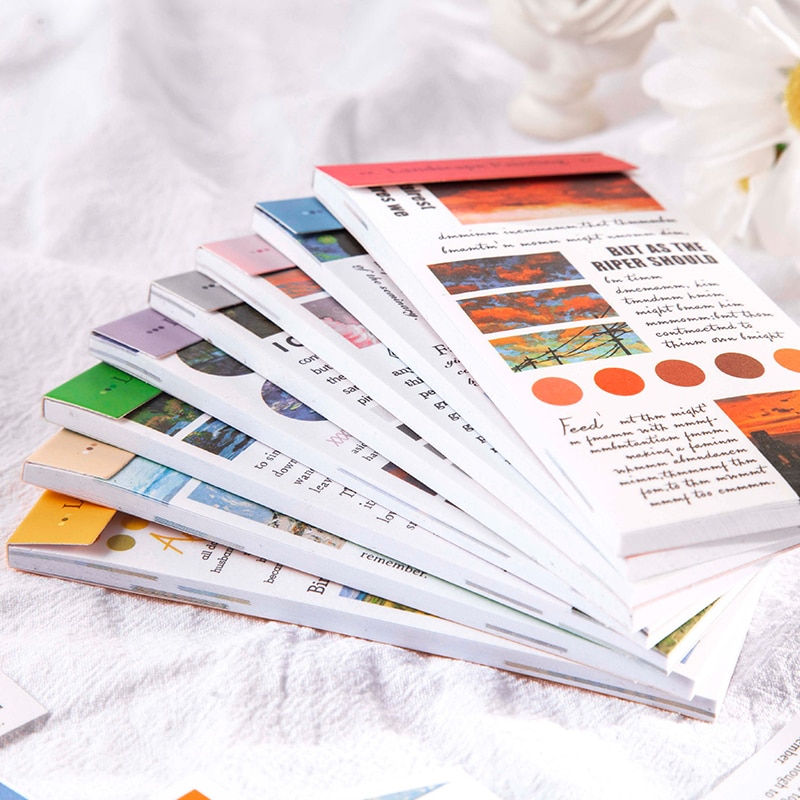 Dimi 20 Sheets Landscape Painting English Collage Sticker Book Girls Dream Adhesive Label DIY Phone Deco Bookmark Scrapbooking