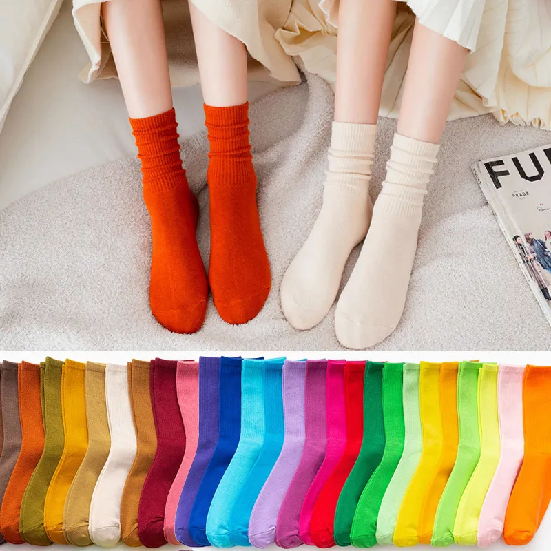 26 Solid Color Four Seasons Women's Socks Middle Tube Socks Candy Sock Cute Cartoon Girl Socks Pure Cotton Comfortable Home