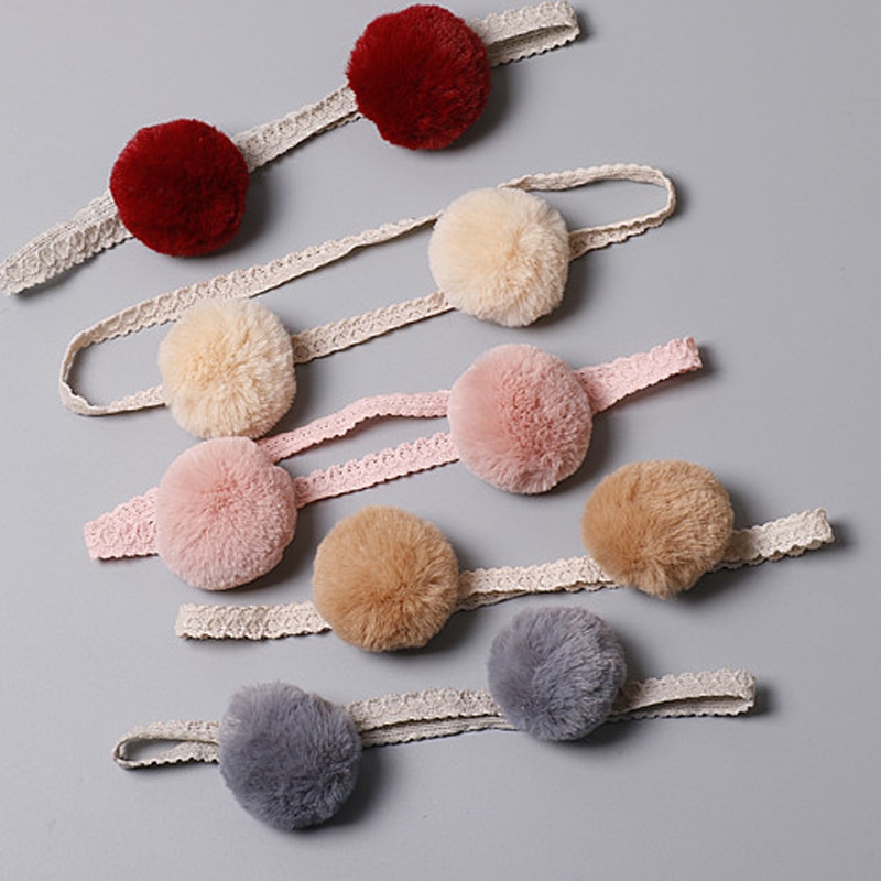 Cute Baby Pompom Headbands Winter Girls Elastic Hair Bands for Children Korean Style Kid Head Band Toddler Hair Accessories