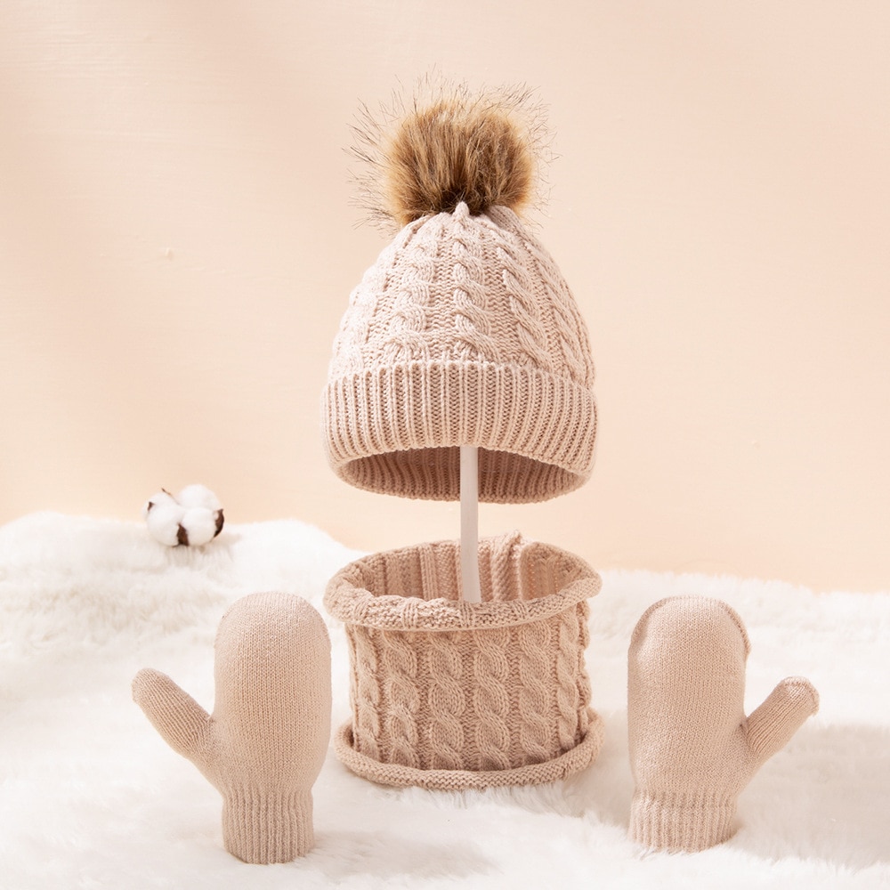 Woolen Warm Children's Hat Scarf Gloves 3set Autumn Winter Children's Hat Set Newborn Hat Baby Hat Warm Suit Hat Glove