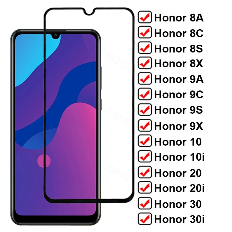 9H Full Tempered Glass For Huawei Honor 10 20 30 Lite 10i 20i 30i Screen Protector 8A 8C 8S 8X 9A 9C 9S 9X Protective Glas Film
