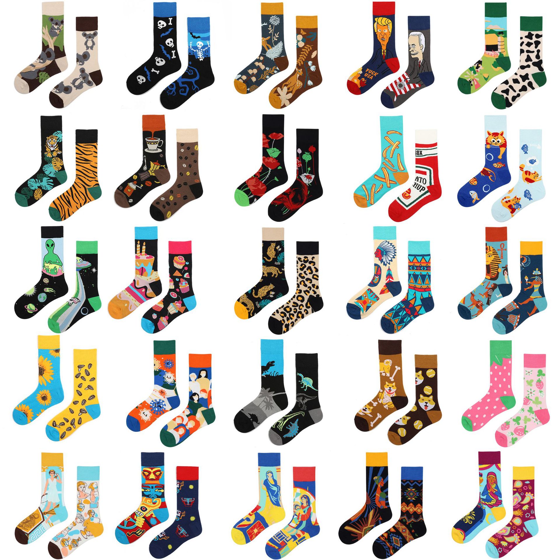 Original Fashion Asymmetrical AB Male and Female Couples Color Creative Retro Trend Sports Personality Long Tube Cotton Socks