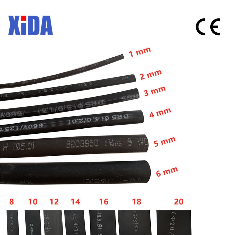 1 Meter/lot 2:1 Black 1 2 3 5 6 8 10mm Diameter Heat Shrink Tube Heatshrink Tubing Sleeving Wrap Wire Sell DIY Connector Repair