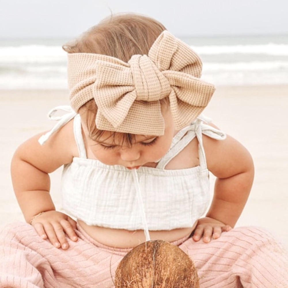 Newborn Bow Headband Baby Oversized Bow Hairband Children's Waffle Knitted Knotted Headband Baby Girls Headwrap Hair Access