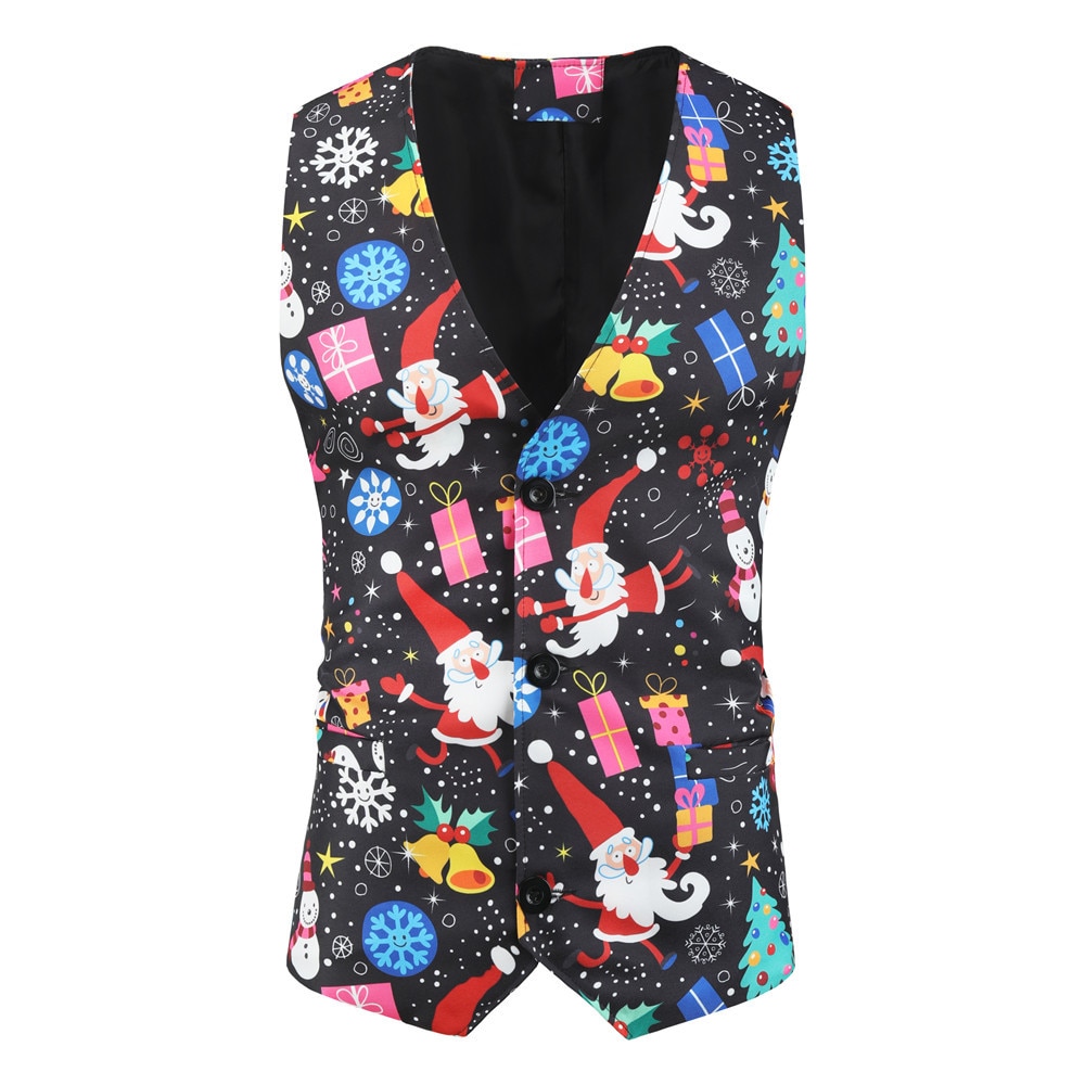 Santa Claus Print Mens Suit Vests 2021 Merry Christmas Slim Waistcoat Men Xmas Party Prom Costume Vests Cosplay Men Clothes 3XL