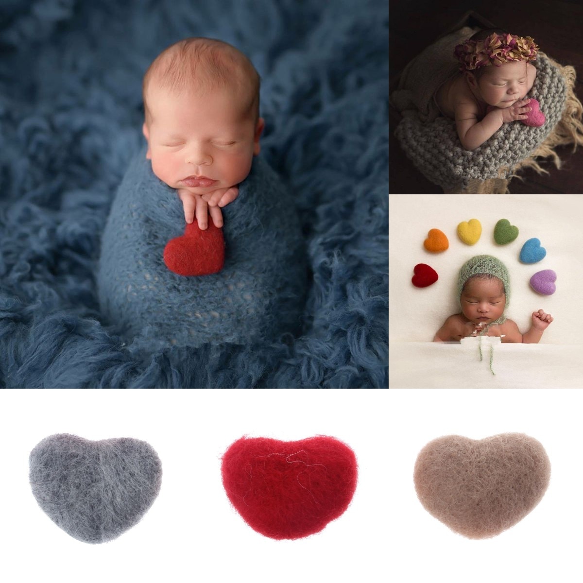 Newborn Photography Felt Love Shape Props Tiny Baby Girl Boy Photo Shoot Handmade Felt Heart Shaped Props Handmade Crafts