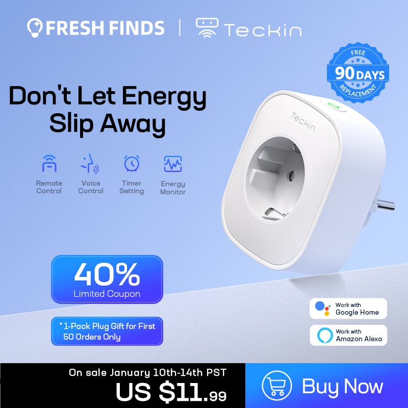 Teckin SP22 Smart Plug Energy Monitor WIFI, Voice Remote Control, Alexa Google Home, Smart Life, Tuya, 90 Days Free Replacement