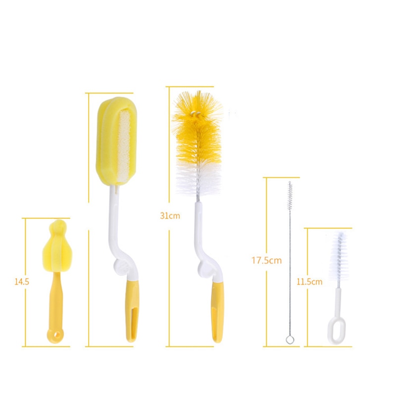 ZK50 5Pcs Baby Milk Feeding Bottle Brush Handly Portable Nylon and Sponge Tube Cleaner Random Color