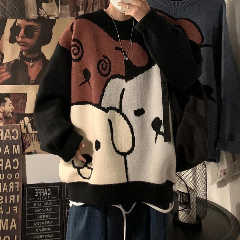 Sweater Women Men's Autumn Winter Thick Pullovers Puppy Ins Loose Lazy Sweater Outerwear Dog Printed Tops Korean Version 20