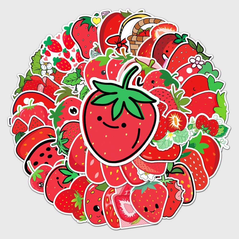 10/50PCS New Cartoon Strawberry Graffiti Waterproof Sticker Trunk Guitar Refrigerator Car Children's WaterCupHelmetWholesal