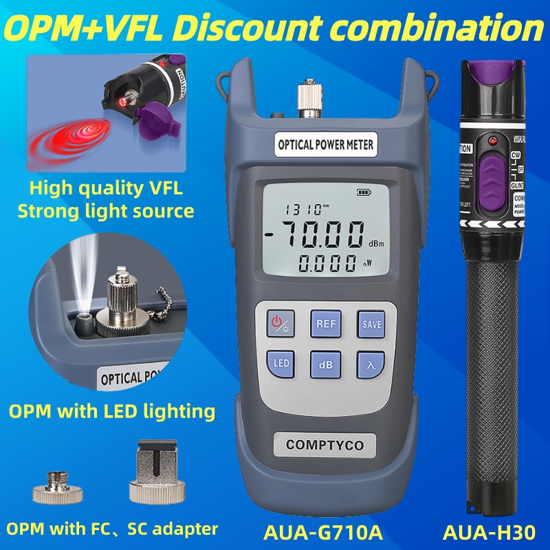 FTTH Fiber Optic Cable Tester Tool Kit (Optional) Optical Power Meter(OPM -70 ~+10dBm)&Visual Fault Locator(30/1/10/20/50mw 