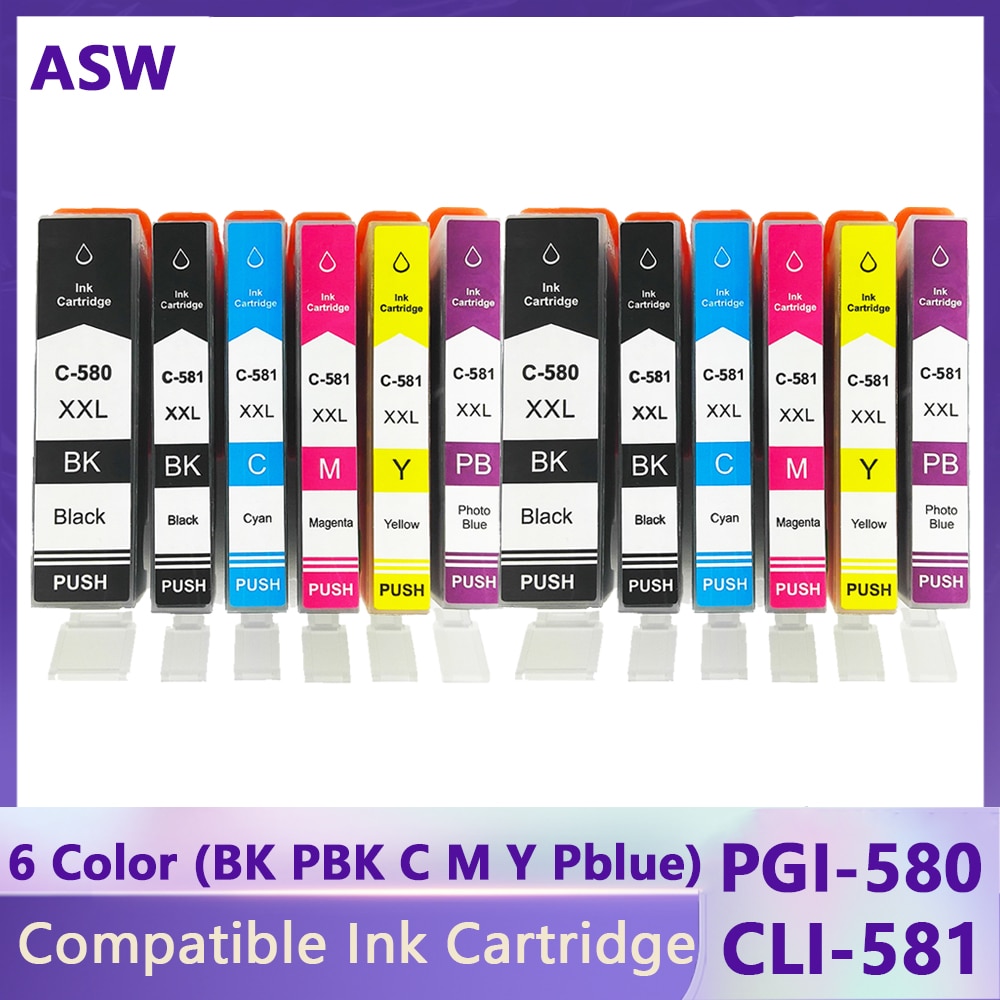 6PK PGI-580 CLI-581XL Ink Cartridge Compatible For Canon PIXMA TR7550 TR8550 TS705 TS6350 TS6351 TS8150 TS8251 TS8350 TS8351