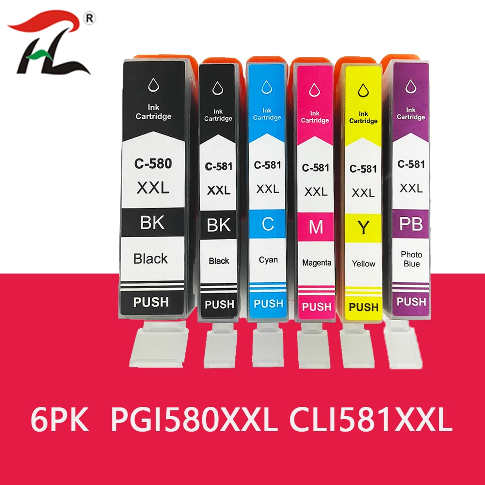 6PK Compatible Ink Cartridge PGI580 CLI 581 XXL for Canon Pixma TR7550 TR8550 TS6150 TS6151 TS8150 TS8151 TS8152 TS9150 TS9155