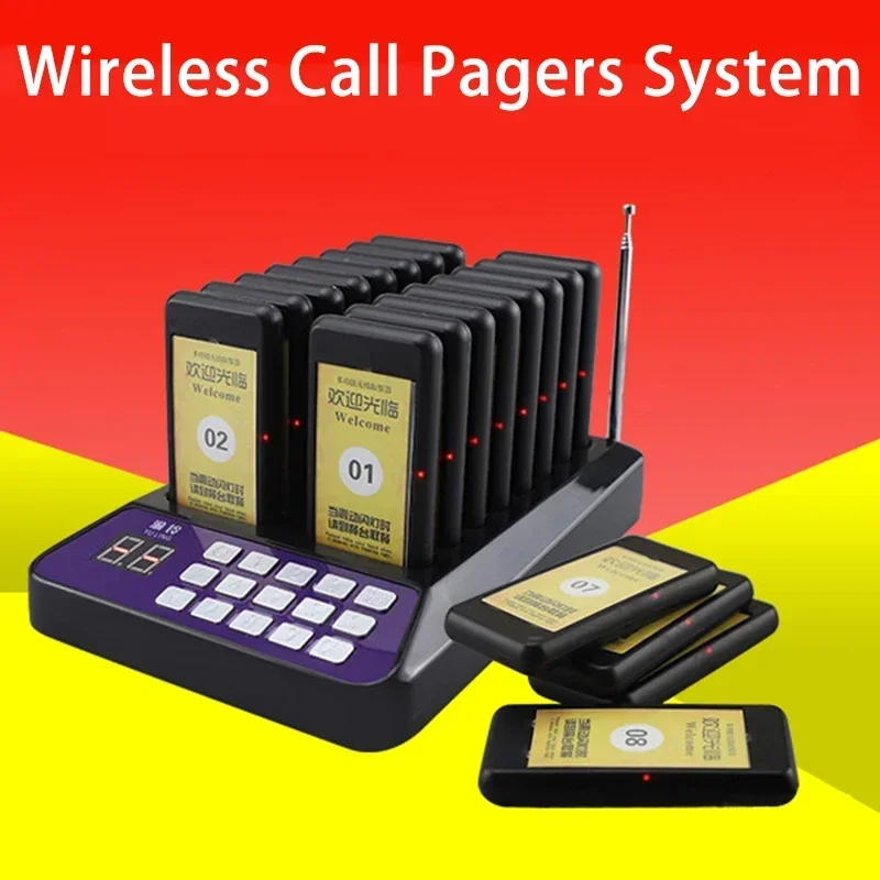 Pager Wireless Call Pagers System with 16/20 Receivers Support 999 Channels Queuing Restaurant Equipment,Vibrate + Ring + Flash