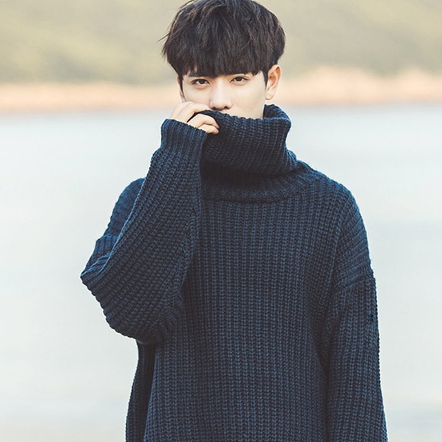Men's Turtleneck Sweater Thicken Knit Pullover Oversized Jacket Fashion Fall Winter 3XL