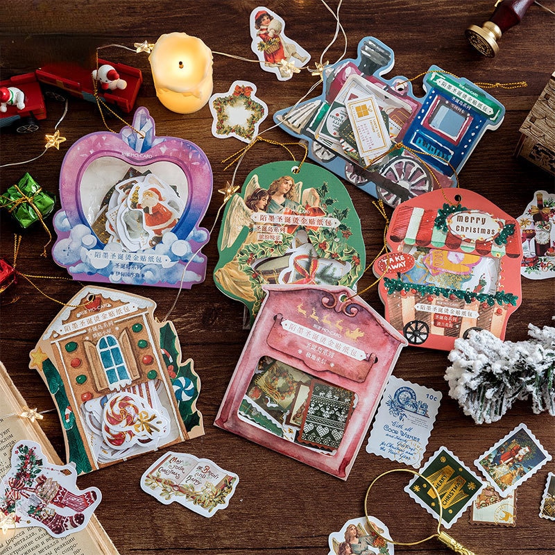 40pcs/pack Bronzing Stickers Merry Christmas Retro Stamp Gingerbread Man Banquet Garland Gift Diary Decoration Cute Stationery