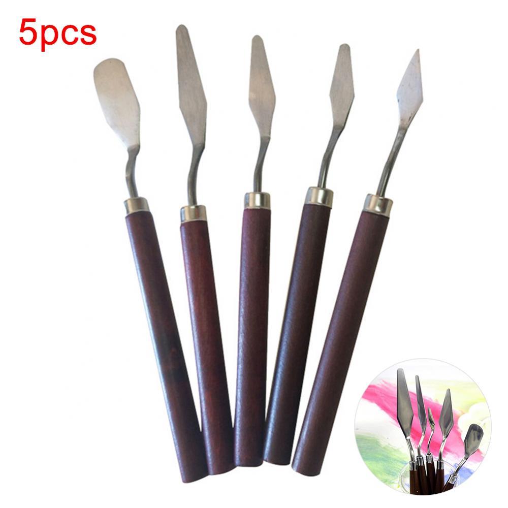 5Pcs Professional Stainless Steel Spatula Kit Palette for oil painting Fine Arts Painting Tool Set flexible blades