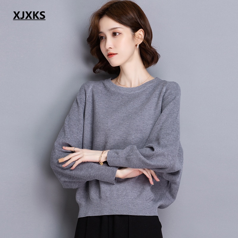XJXKS 2021 autumn winter new loose plus size bat sleeve women sweater comfortable wool knitted sweater women pullover