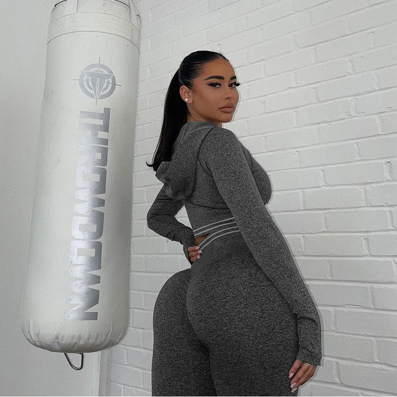 Fitness Two Piece Set Suits Autumn 2021 Hooded Tracksuit Women Long Sleeve Jogging Athleisure Pants Femme Outfit