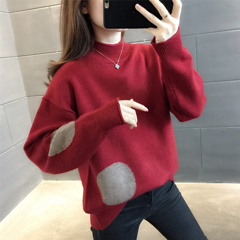 room, row 8, No. 4 lower] real shooting circular color matching crimped half high collar Pullover Sweater [1690] 47
