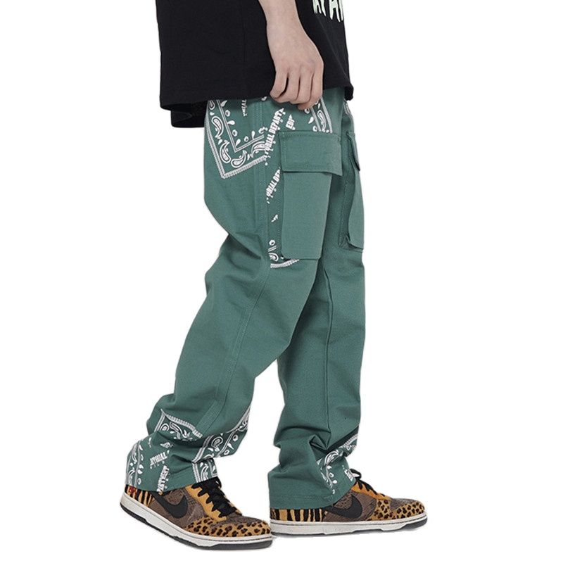 2021 Korean Fashion Cashew Flowers Cotton Men Straight Cargo Pants Japanese Streetwear Casual Loose Kpop Trousers Pantalon Homme