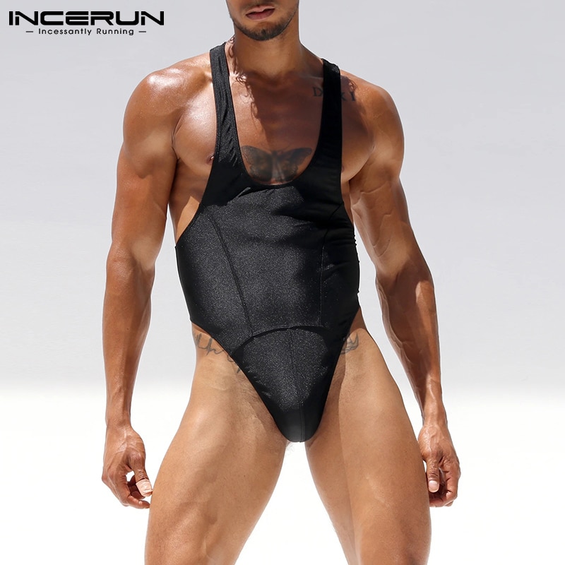 Men Bodysuit Pajamas Solid Color Sleeveless Skinny Cozy Suspender Rompers 2023 Sexy Thin Men Bodysuits Underwear S-5XL INCERUN