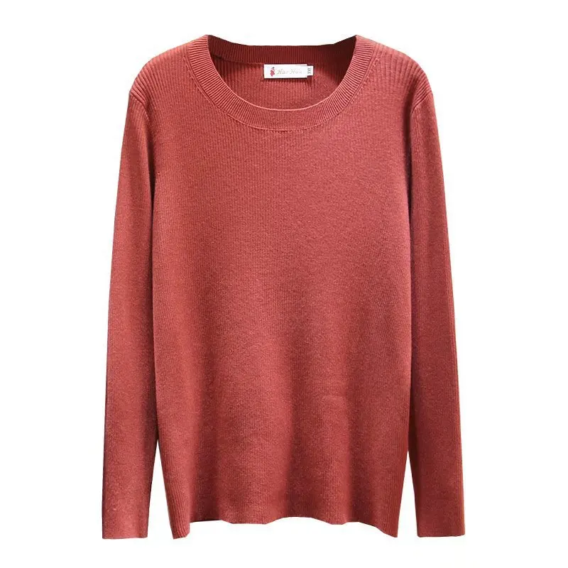 Women's Clothing Sweaters Plus Size Autumn Winter 2021 New Slim Fashion Jumper Simple Solid Long Sleeve O-Neck Knitted Pull