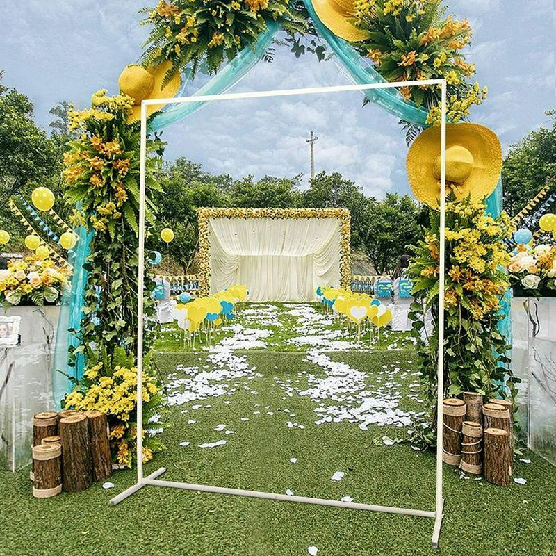 2×1.6M Metal Wedding Arch Stand W/ Grid Lines, Flower Balloon Backdrop Decor Rack Frame, Fit Garden Party Birthday Christmas