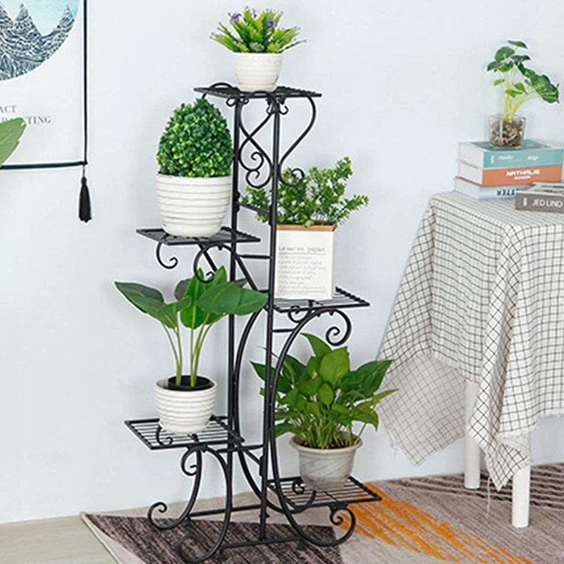 5 Tier Metal Flower Pot Holder, Black Plant Stand Garden Patio Decor Shelves Outdoor Indoor