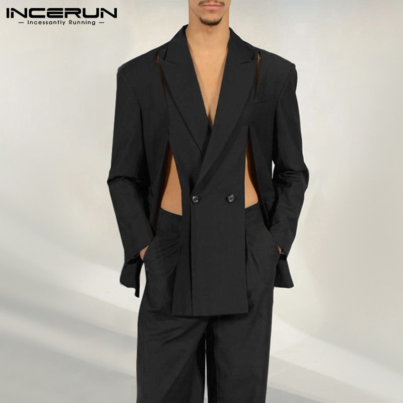 Handsome Well Fitting Men Solid Loose Buttons Blazer Party Nightclub Hot Sale Zip Blazer Jackets Dress Suits Coats S-5XL INCERUN