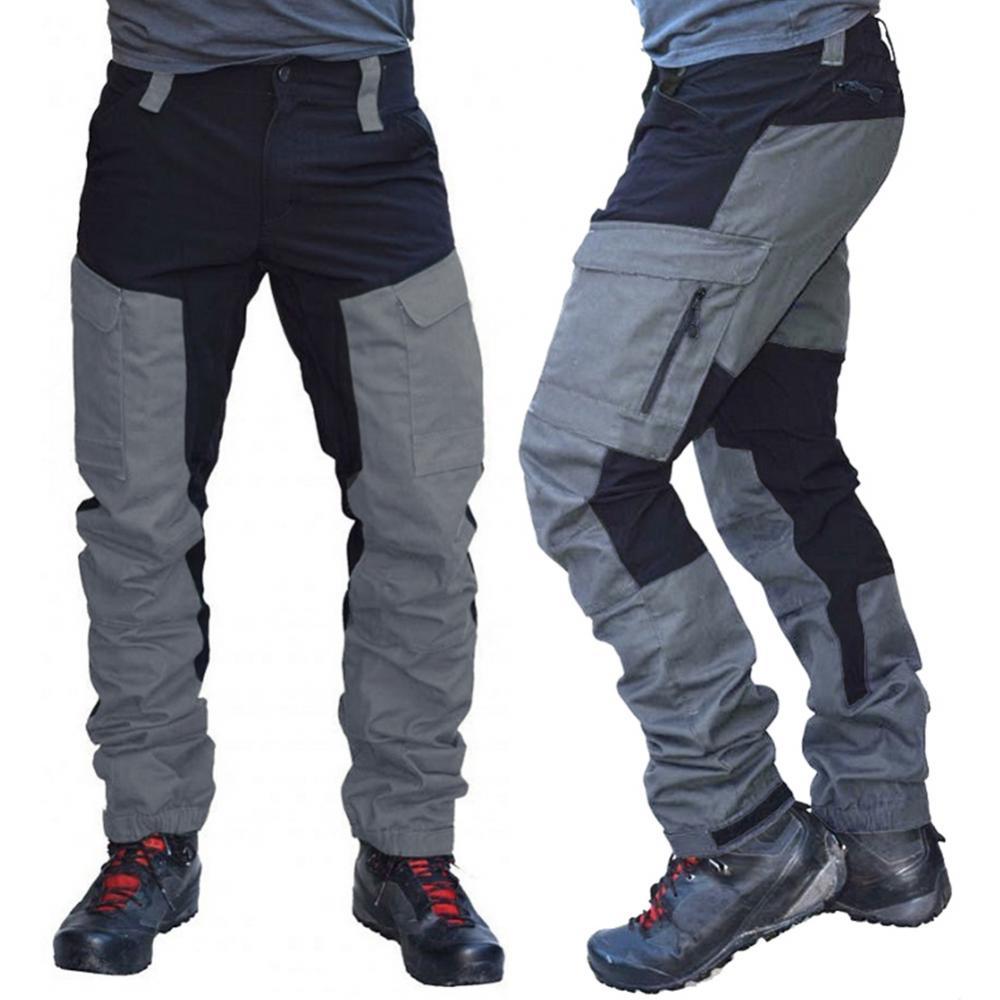 Men Fashion Color Block Multi Pockets Outdoor Cycling Mountain Climbing Sports Long Cargo Pants Work Trousers