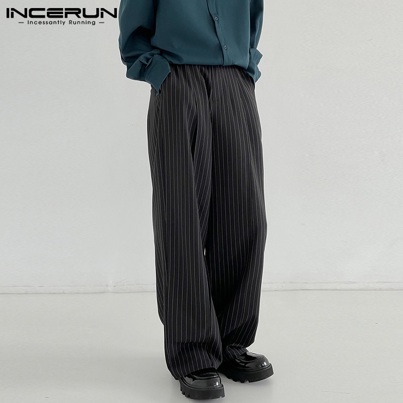 Stylish Men Striped Drape Pantalons Handsome Well Fitting Loose Comeforable Straight Male Wide-leg Long Pants 2021 S-5XL INCERUN