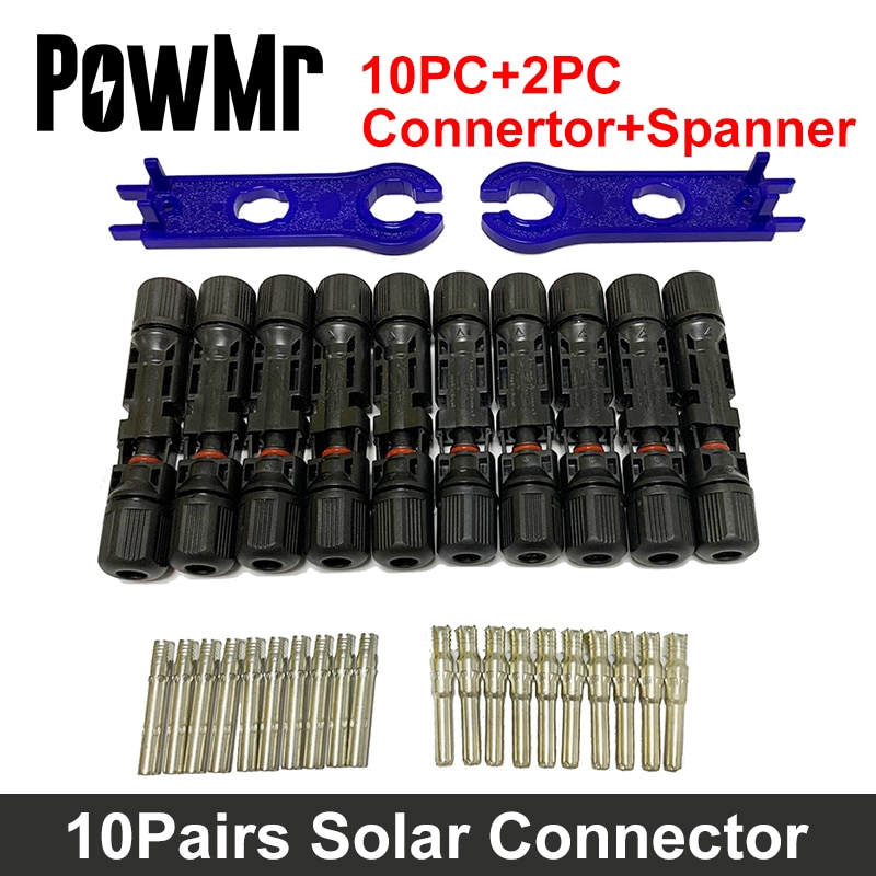 PowMr 10PC Solar Connector + 2PC Free Spanner Male Female Solar Panel Connector Wire Connector Plug Suitable Cable 2.5/4/6.0mm2