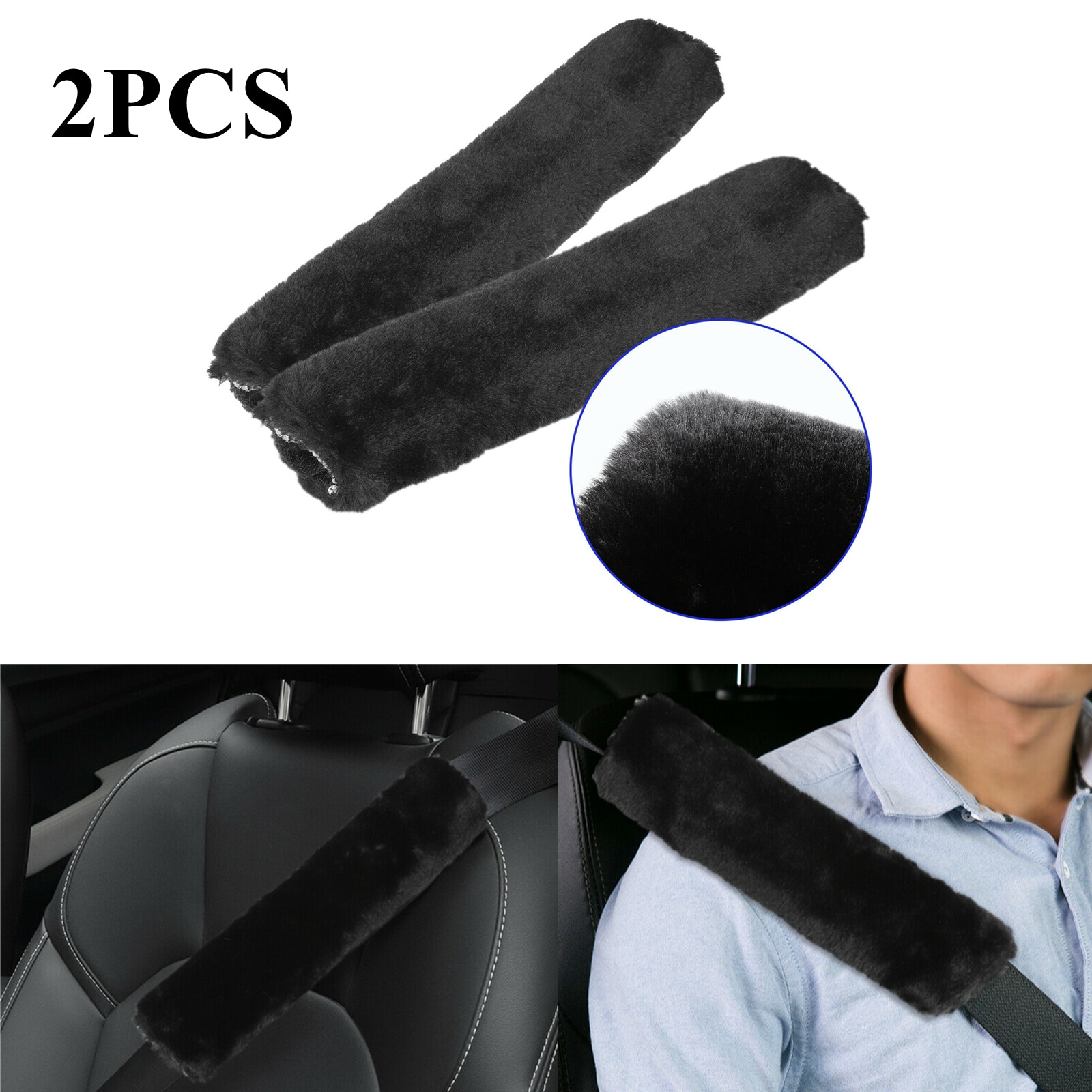 Auto Sheepskin Seat Belt Covers Shoulder Strap 2pcs Pads Cushion Headrest Car Interior