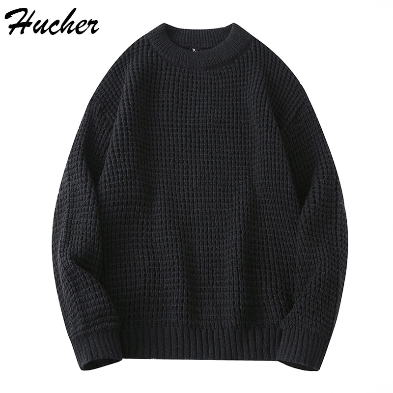 Huncher Mens Knitted Vintage Sweater Men 2021 Winter Casual Oversized Jumper Male Korean Fashion Turtleneck Sweaters For Men