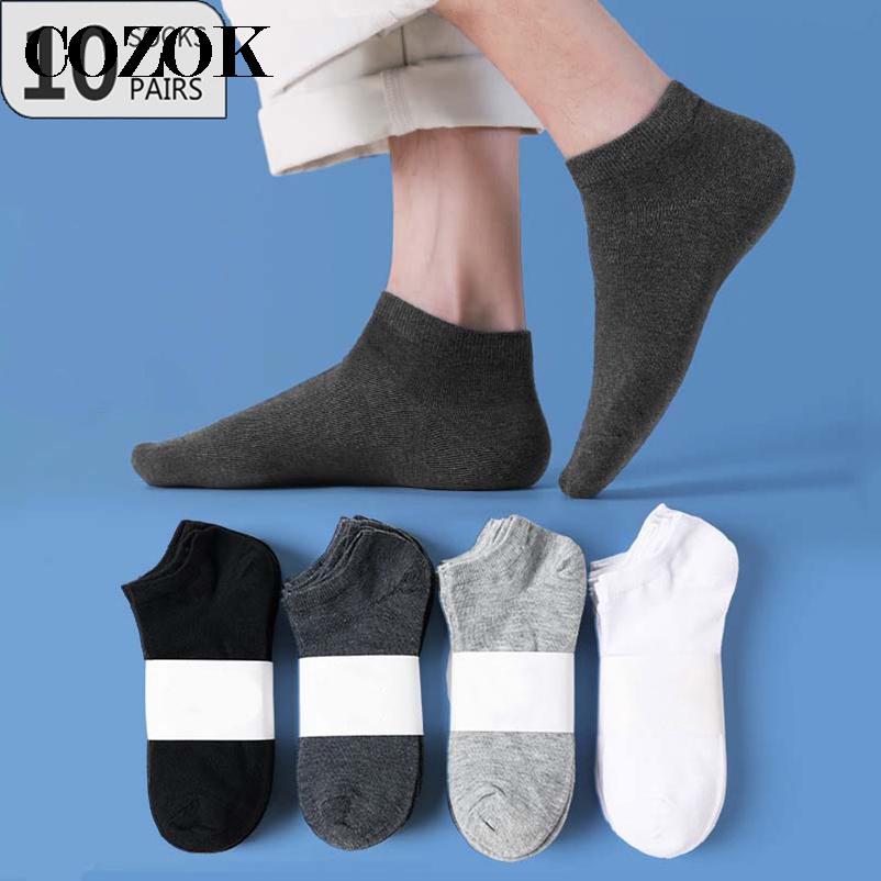 10 Pairs=20pcs Low Cut Mens Socks Solid Color Black White Grey Breathable Cotton Sports Socks Male Short Ankle Socks Women Men
