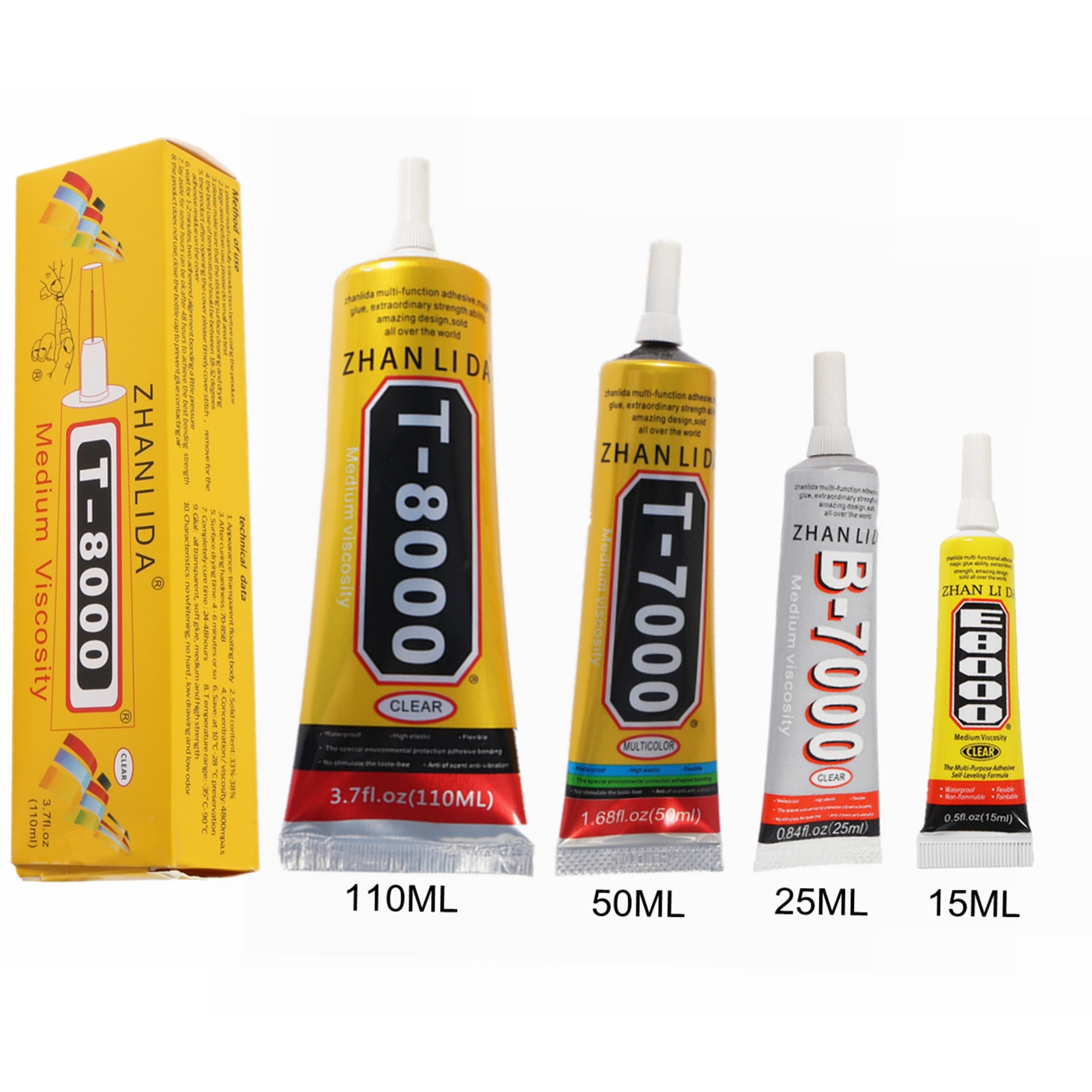 Adhesive Glue T-7000 T-8000 B-7000 E8000 Silicone Mount Display Screen Phone Smart Phone Rhinestones 15ml 50ml 110ml Black Clear