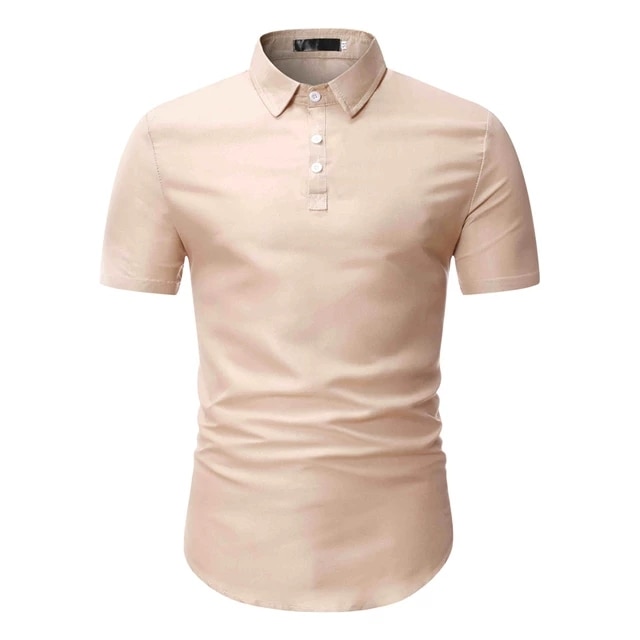 Men's Turn-Down Collar Short Sleeve T-shirts Solid Color Streetwear Slim Fit Big Size New Summer Fashion