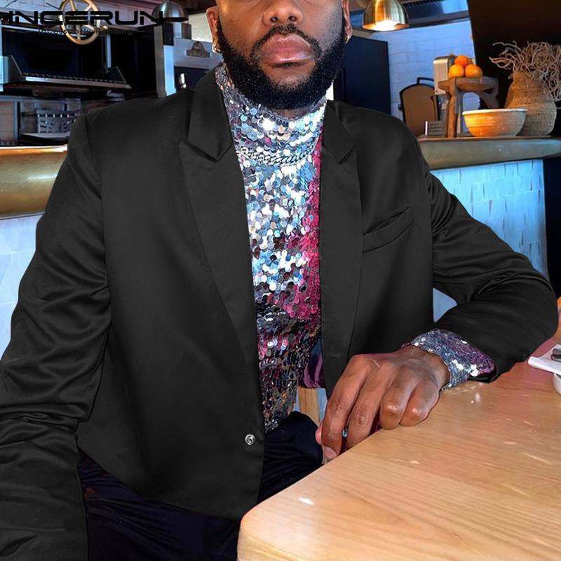 Fashion Casual Style Men Long Sleeve Lapel Dress Shirt Short Jackets Male Party Nightclub Button Short Long Sleeve Blazer S-5XL