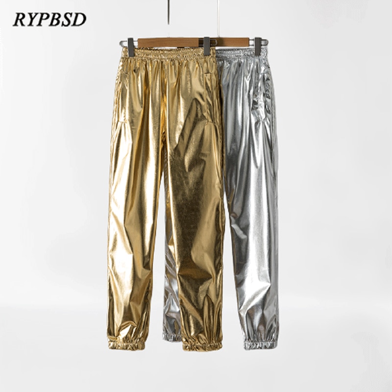 Fashion Men Sweatpants Joggers Nightclub Stage Singer Costume Streetwear Harajuku Hip Hop Pants Gold Autumn Solid Trousers