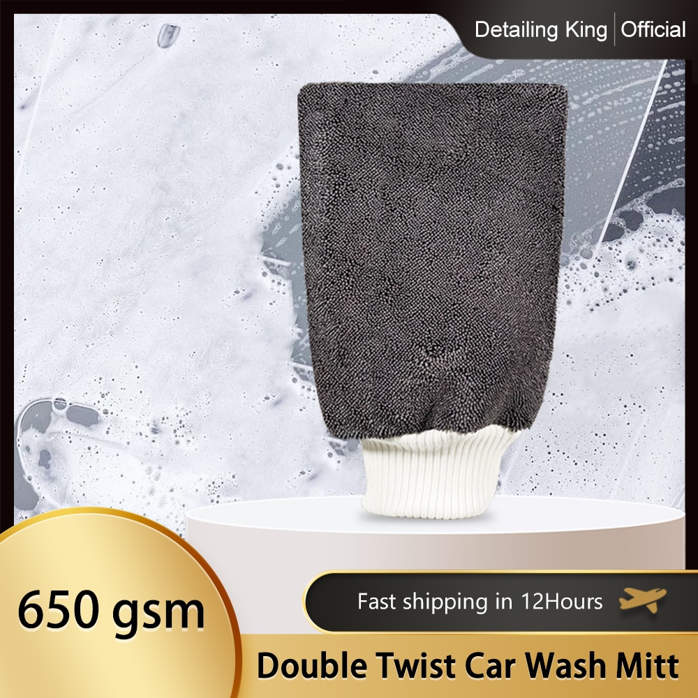 DetailingKing 650GSM Double-Twist Microfiber Car Wash Mitt Super Absorbency Scratch-Free Car Wash Glove Car Detailing Care