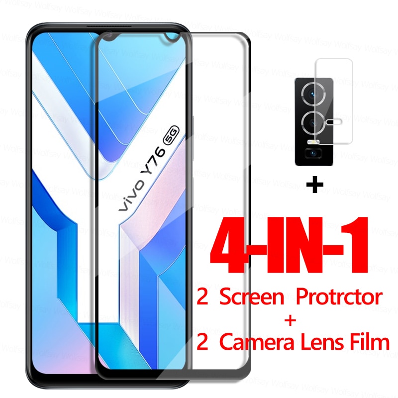 Full Glue Glass For Vivo Y76 5G Glass Vivo Y15A Y20 Y30 Y31 Y33S Y53S Y76 Screen Protector Tempered Glass Phone Film Vivo Y76 5G