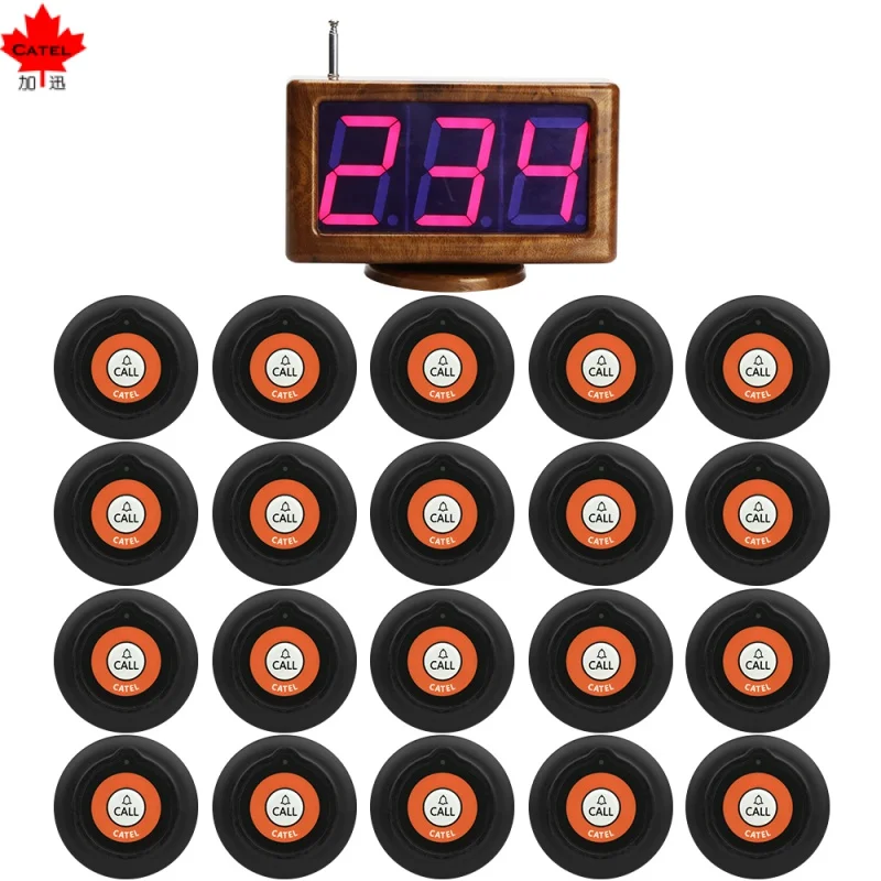 CTM881 Wireless 1 Display Receiver Monitor + 20 Call Button Bells Restaurant Calling Waiter Service System for Cafe, Hospital